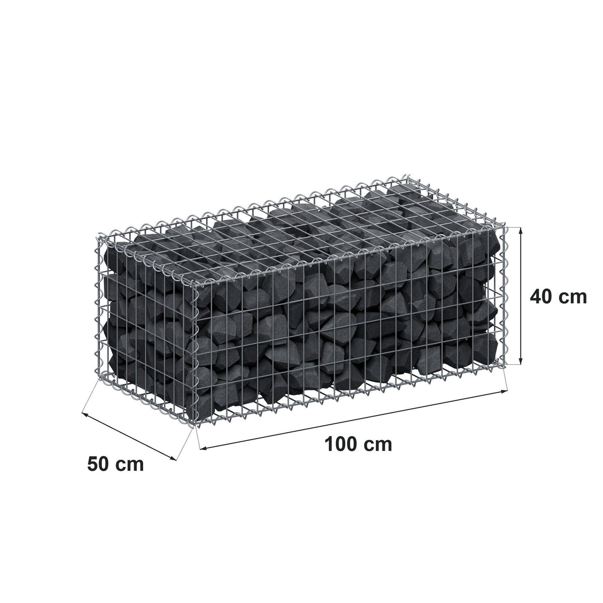 Gabion 100 cm x 40 cm x 50 cm (L x H x D), mesh size 5 cm x 10 cm, spiral