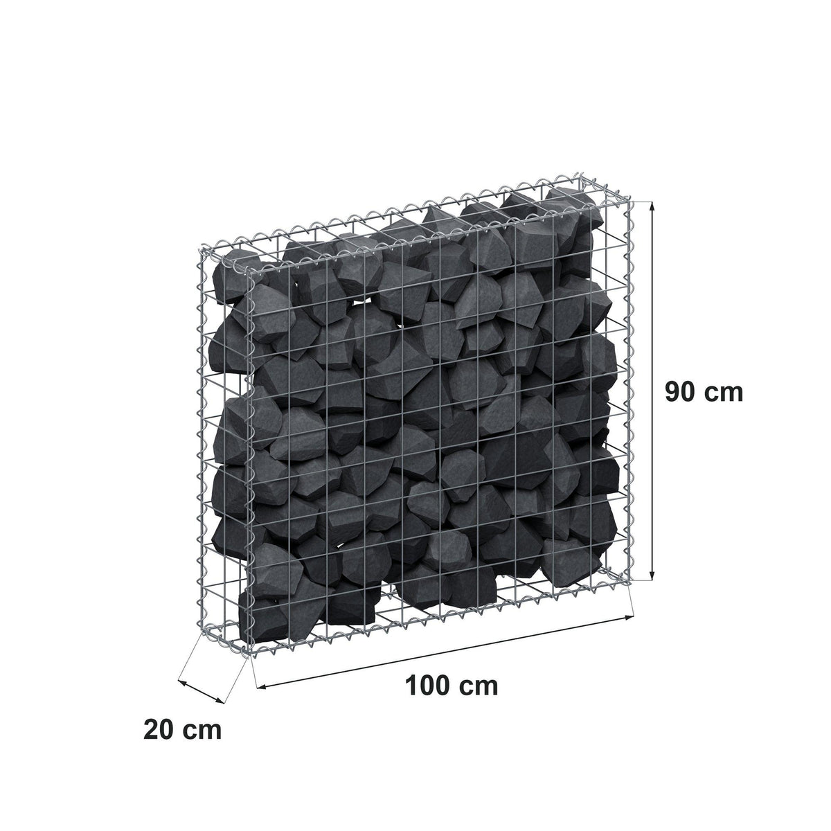 Gabion 100 cm x 90 cm x 20 cm (L x H x D), maskestørrelse 10 cm x 10 cm, spiral