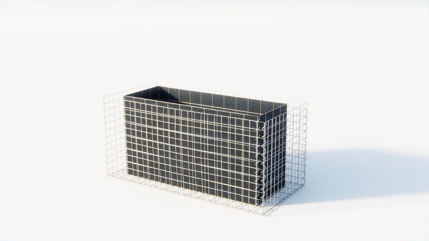 Högbädd, fyrkantig 130 cm x 60 cm x 60 cm (L x H x D), maskstorlek 5 x 10 cm, väggtjocklek 10 cm