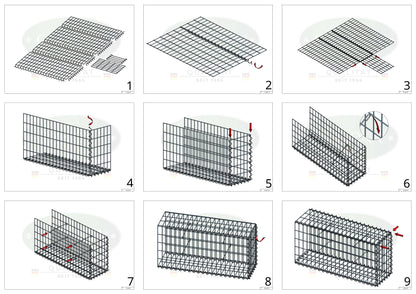Opvokset gabion type 2 100 cm x 100 cm x 40 cm (L x H x D), maskestørrelse 5 cm x 10 cm, spiral