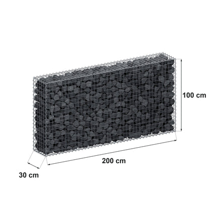 Gabion 200 cm x 100 cm x 30 cm (L x H x D), maskstorlek 5 cm x 5 cm, spiral