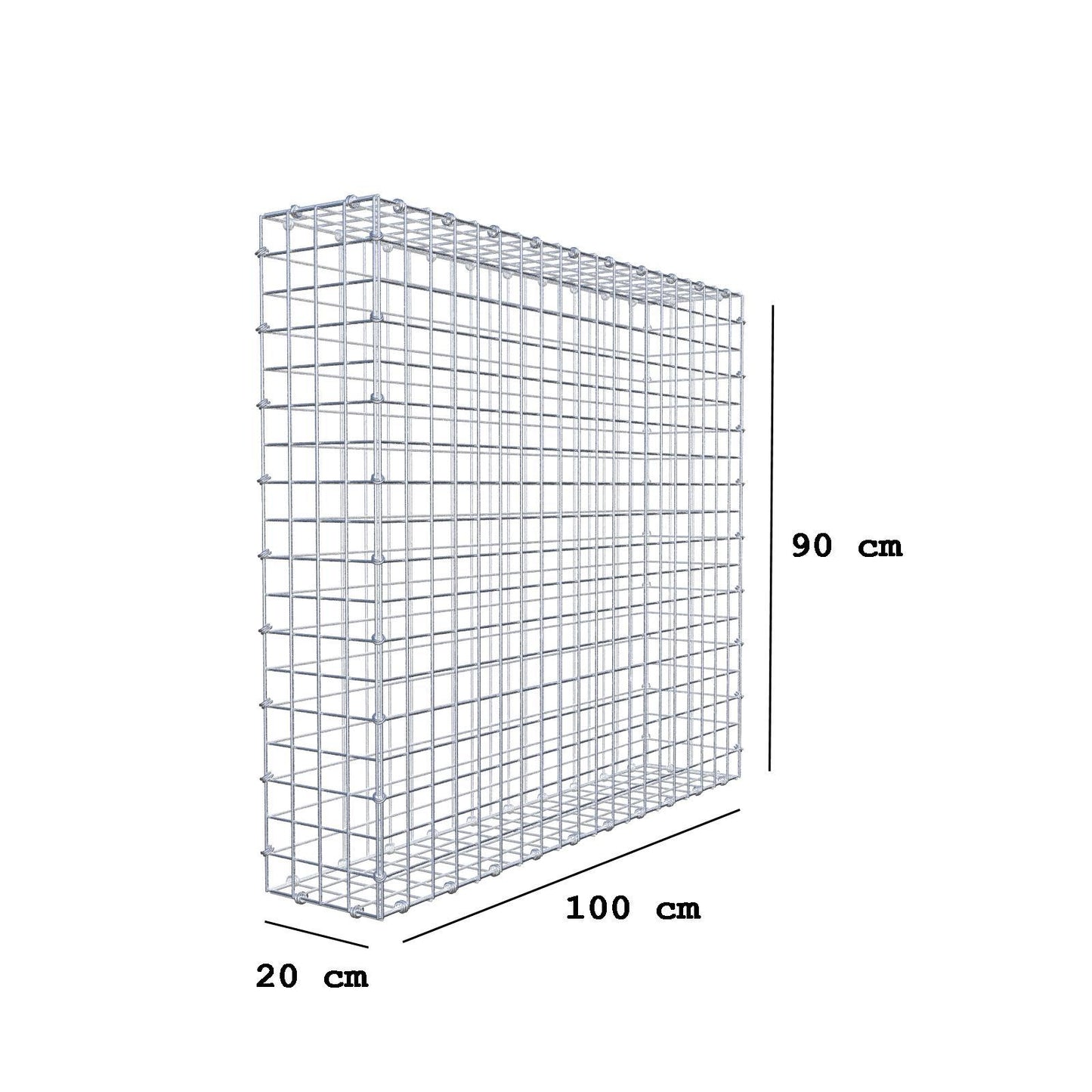 Gabione 100 cm x 90 cm x 20 cm (L x H x T), Maschenweite 5 x 5 cm, Spiralring