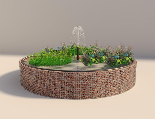 Gabionupphöjd damm, rund, ytterdiameter 502 cm, höjd 80 cm, maskstorlek 5 x 5 cm, väggtjocklek 15 cm