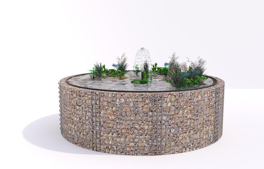 Gabionupphöjd damm, rund, ytterdiameter 262 cm, höjd 80 cm, maskstorlek 5 x 5 cm, väggtjocklek 15 cm