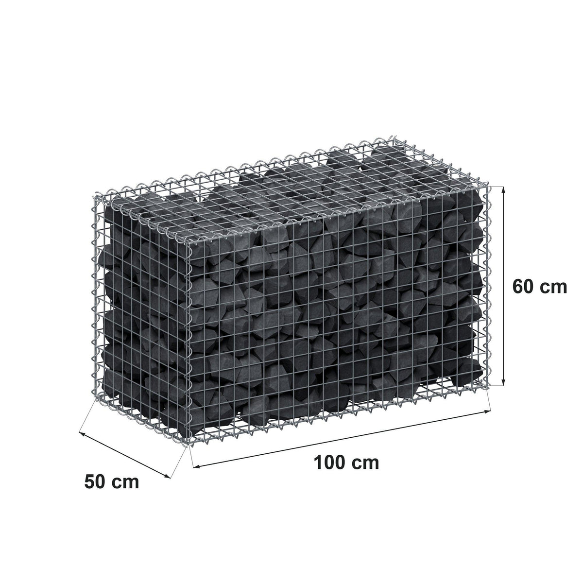 Gabião 100 cm x 60 cm x 50 cm (C x A x P), malhagem 5 cm x 5 cm, espiral