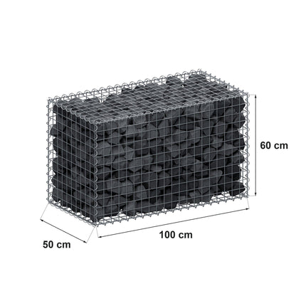 Gabião 100 cm x 60 cm x 50 cm (C x A x P), malhagem 5 cm x 5 cm, espiral