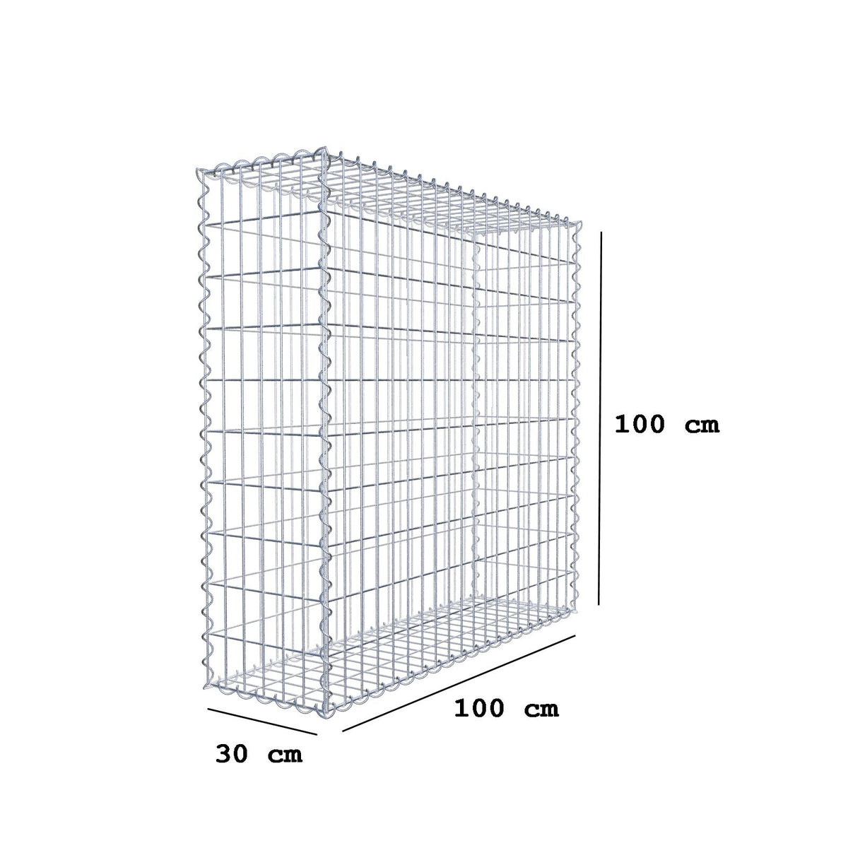 Gabbione 100 cm x 100 cm x 30 cm (L x H x P), maglia 5 cm x 10 cm, spirale