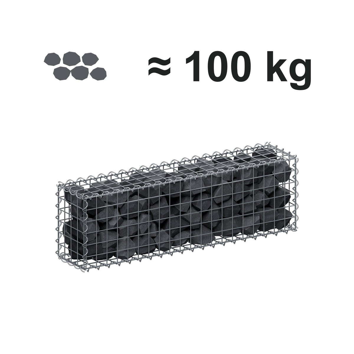 Gabion 100 cm x 30 cm x 20 cm (L x H x D), maskstorlek 5 cm x 5 cm, spiral