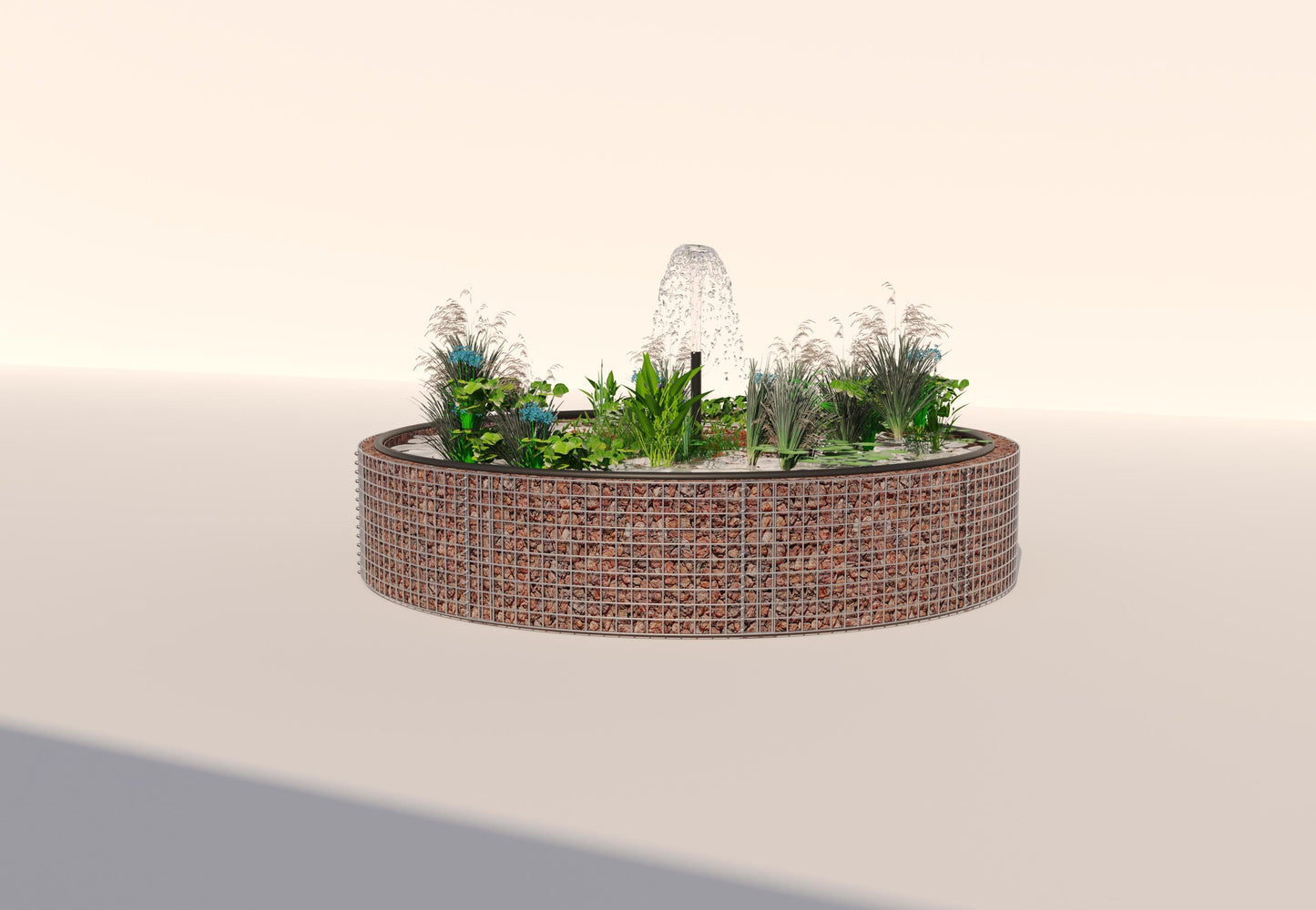 Gabião para lago elevado redondo, diâmetro exterior 262 cm, altura 50 cm, dimensão da malha 5 x 5 cm, espessura da parede 15 cm