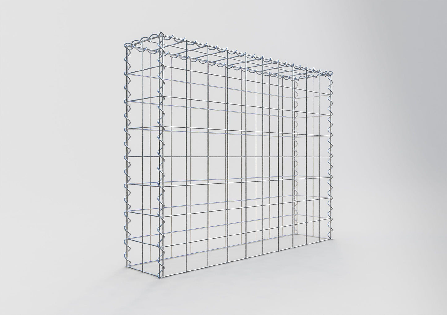 Opbouw schanskorf type 3 100 cm x 80 cm x 20 cm (L x H x D), maaswijdte 10 cm x 10 cm, spiraal