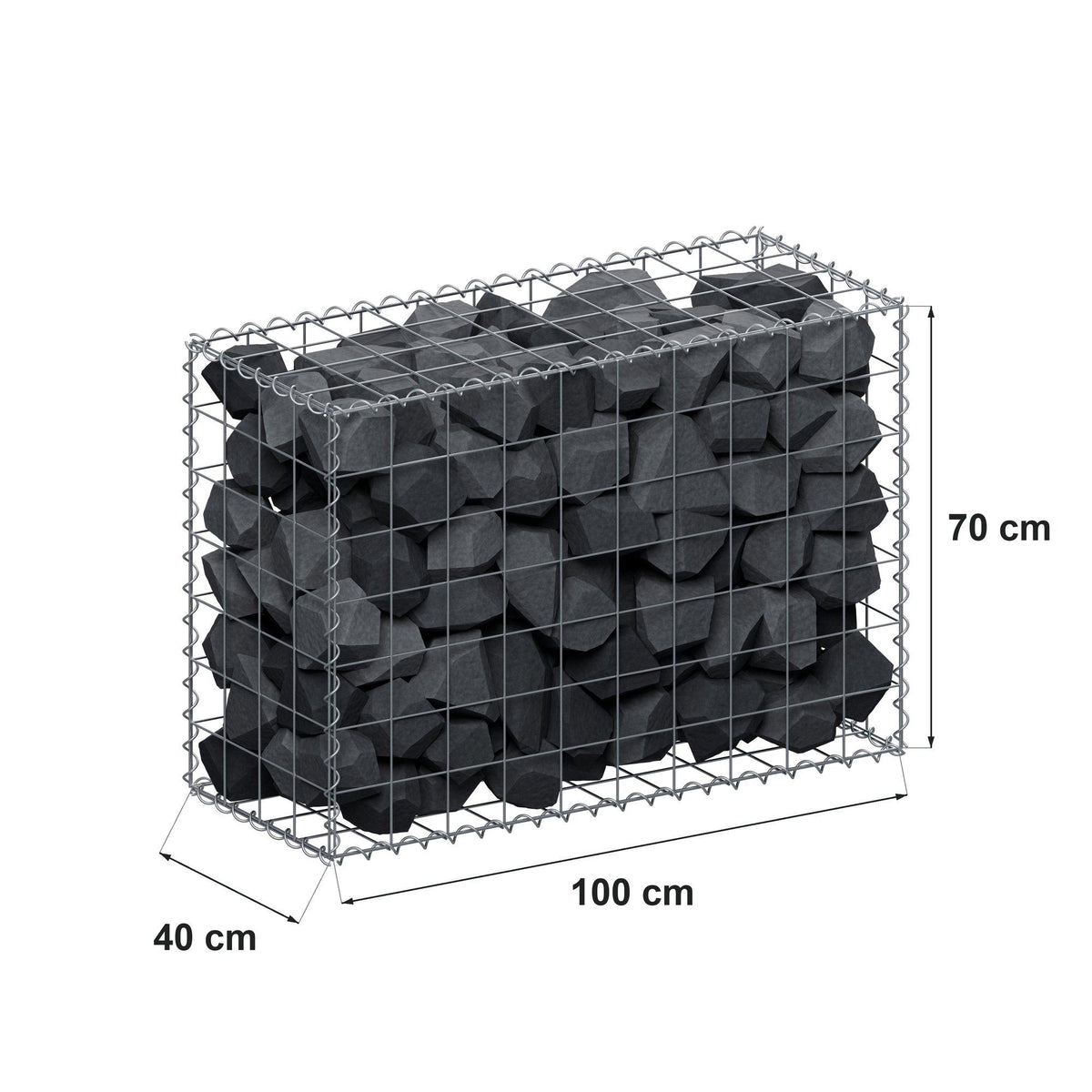 Gabion 100 cm x 70 cm x 40 cm (L x H x D), maskestørrelse 10 cm x 10 cm, spiral