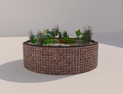 Tanque elevado de gabiões, redondo, diâmetro exterior 172 cm, altura 50 cm, dimensão da malha 5 x 5 cm, espessura da parede 15 cm