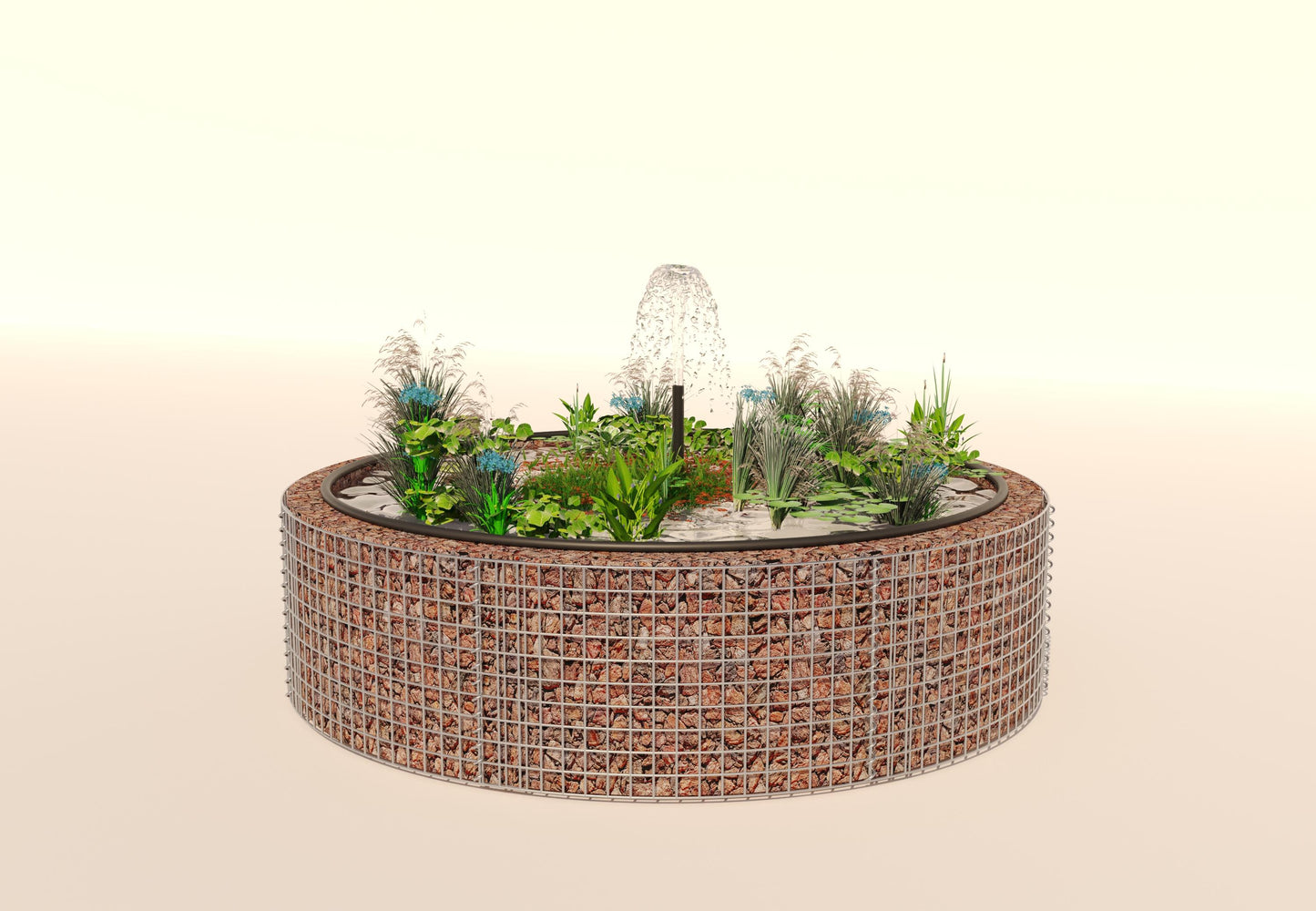 Tanque elevado de gabiões, redondo, diâmetro exterior 202 cm, altura 50 cm, dimensão da malha 5 x 5 cm, espessura da parede 15 cm