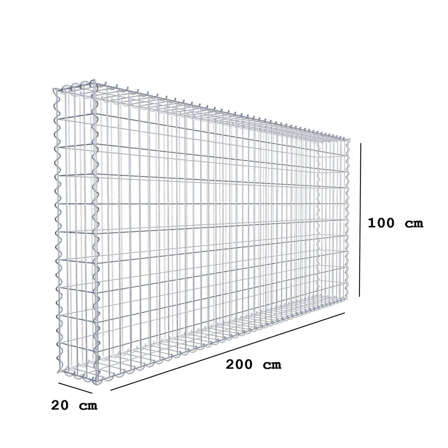 Gabion 200 cm x 100 cm x 20 cm (L x H x D), maskstorlek 5 cm x 10 cm, spiral
