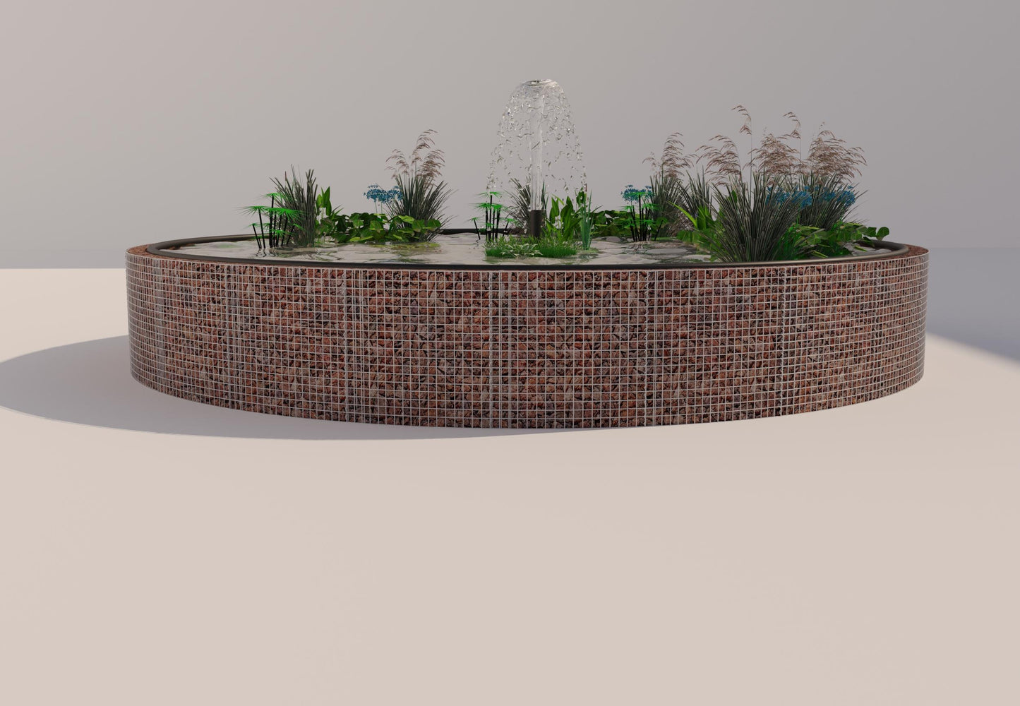 Gabionupphöjd damm, rund, ytterdiameter 292 cm, höjd 80 cm, maskstorlek 5 x 5 cm, väggtjocklek 15 cm