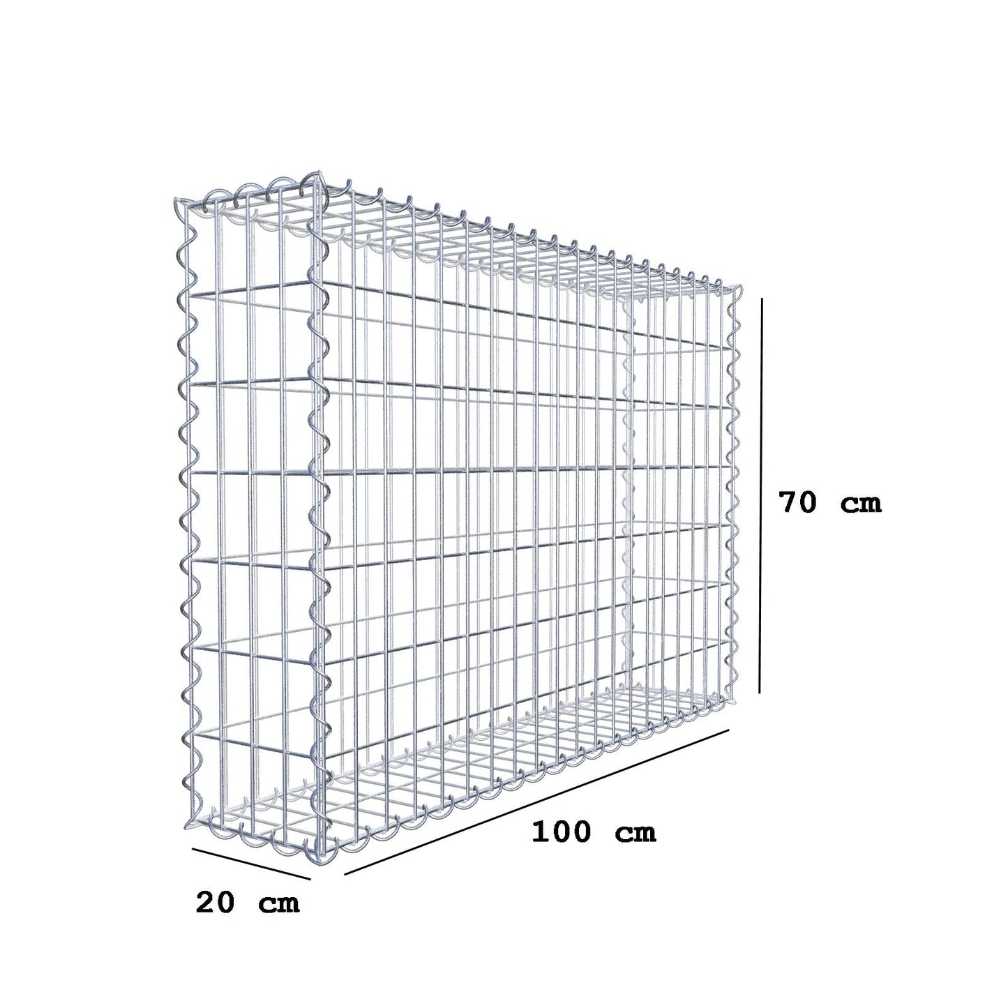 Gabione 100 cm x 70 cm x 20 cm (L x H x T), Maschenweite 5 cm x 10 cm, Spirale