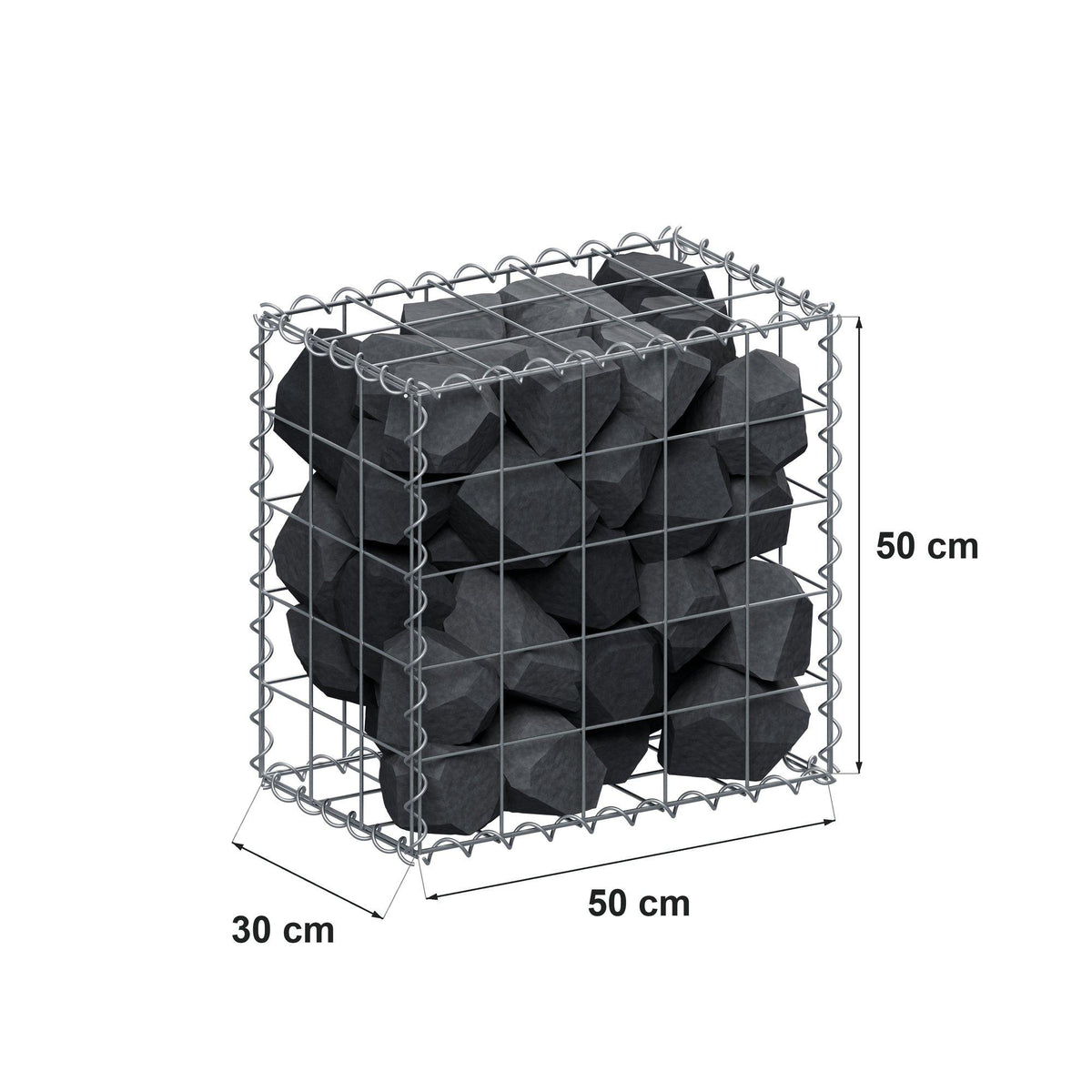 Gabion 50 cm x 50 cm x 30 cm (L x H x D), maskstorlek 10 cm x 10 cm, spiral
