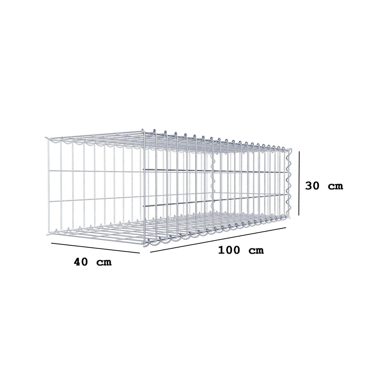 Aangegroeide schanskorf type 2 100 cm x 30 cm x 40 cm (L x H x D), maaswijdte 5 cm x 10 cm, spiraal