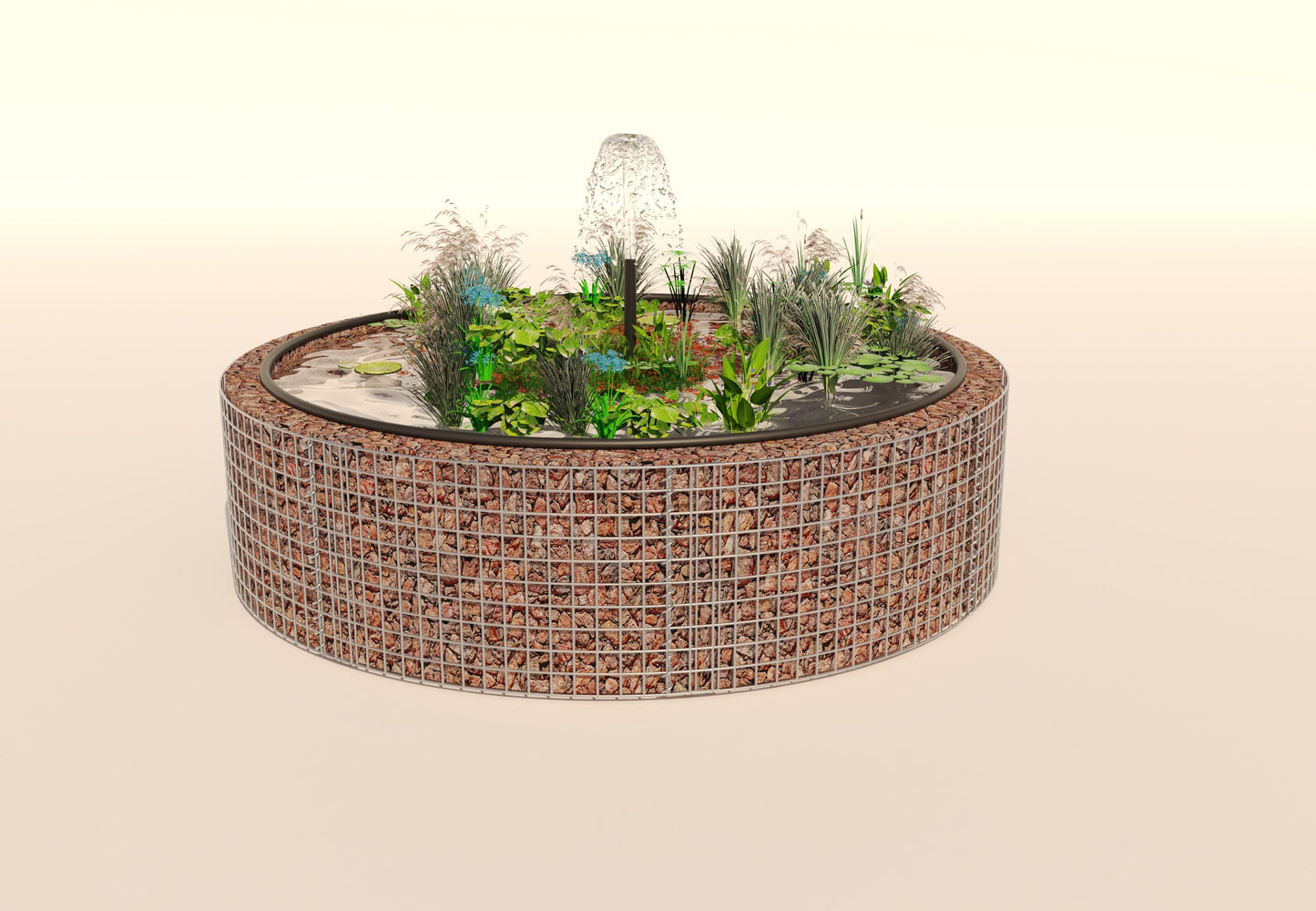 Tanque elevado de gabiões, redondo, diâmetro exterior 202 cm, altura 50 cm, dimensão da malha 5 x 5 cm, espessura da parede 15 cm