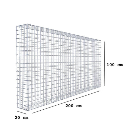Gabion 200 cm x 100 cm x 20 cm (L x H x D), maskstorlek 5 x 5 cm, spiralring