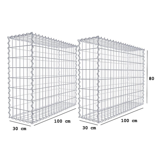 Juego de 2 gaviones 100 x 80 x 30 cm (L x A x P), malla 5 x 10 cm, cierre en espiral, grosor del alambre 4,5 mm