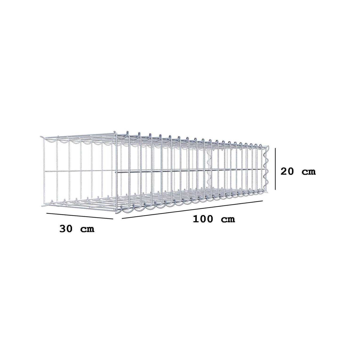 Gavión complementario tipo 2 100 cm x 20 cm x 30 cm (L x A x P), malla 5 cm x 10 cm, espiral