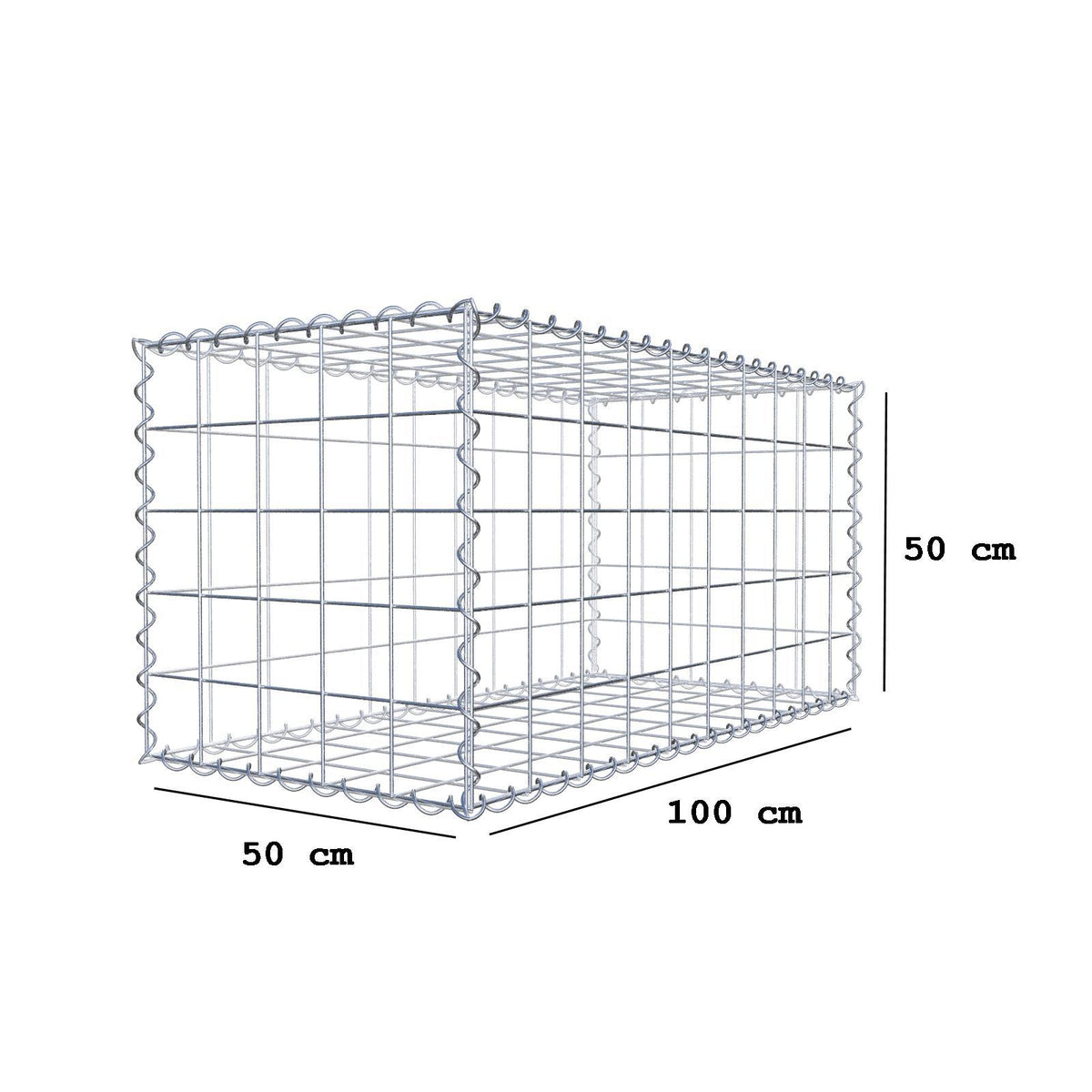 Gabião 100 cm x 50 cm x 50 cm (C x A x P), malhagem 10 cm x 10 cm, espiral