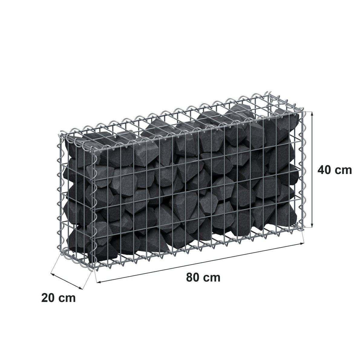 Gabion 80 cm x 40 cm x 20 cm (L x H x D), maskstorlek 5 cm x 10 cm, spiral