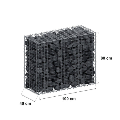 Gabion 100 cm x 80 cm x 40 cm (L x H x D), maskestørrelse 5 cm x 5 cm, spiral