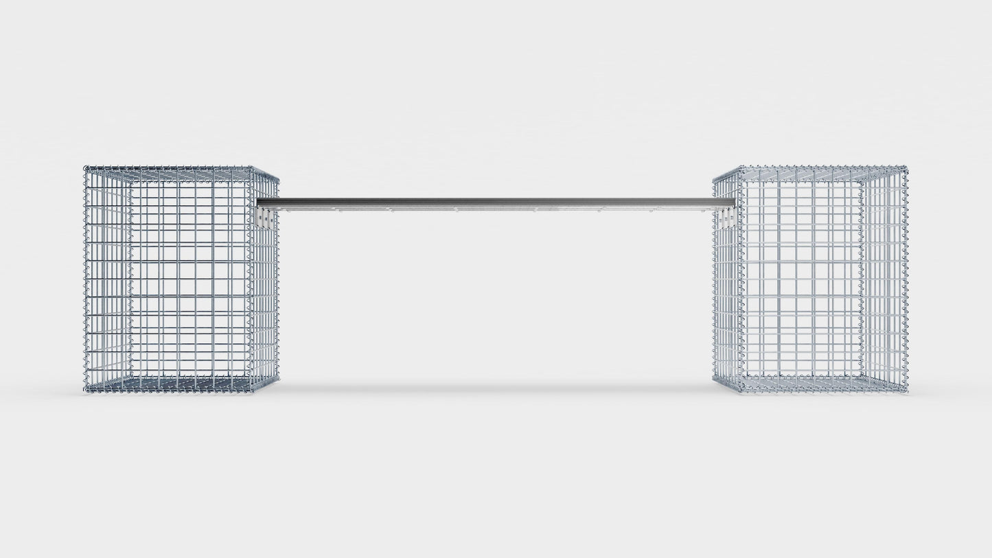 Gabionbænk med 2 spiralformede gabioner, 205 cm lang x 60 cm høj x 40 cm dyb, galvaniseret, MW 5 x 5 cm, med genbrugsplade i antracit