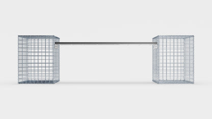 Gabionbænk med 2 spiralformede gabioner, 205 cm lang x 60 cm høj x 40 cm dyb, galvaniseret, MW 5 x 5 cm, med genbrugsplade i antracit