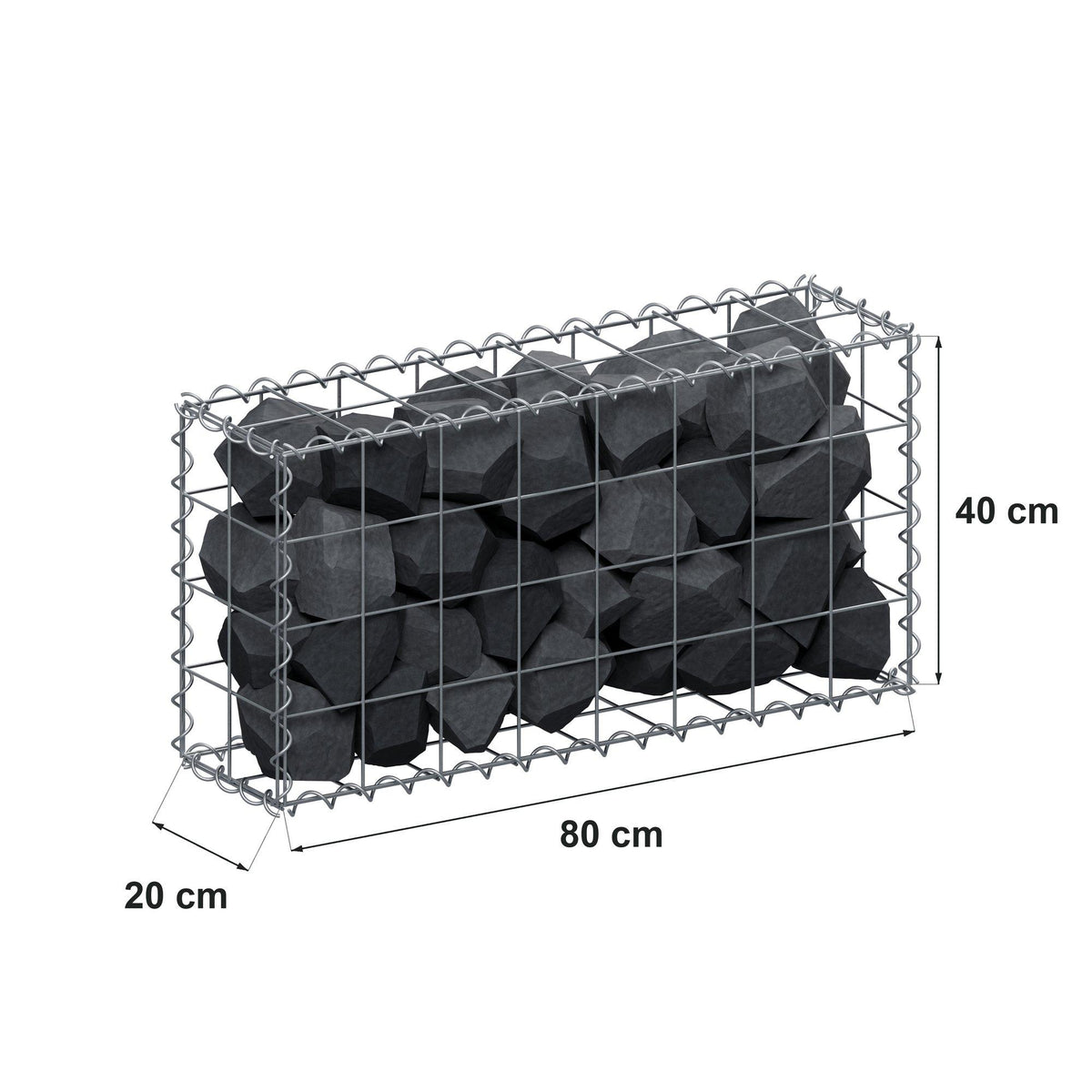 Schanskorf 80 cm x 40 cm x 20 cm (L x H x D), maaswijdte 10 cm x 10 cm, spiraalvormig