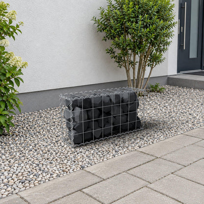Schanskorf 80 cm x 40 cm x 20 cm (L x H x D), maaswijdte 10 cm x 10 cm, spiraalvormig