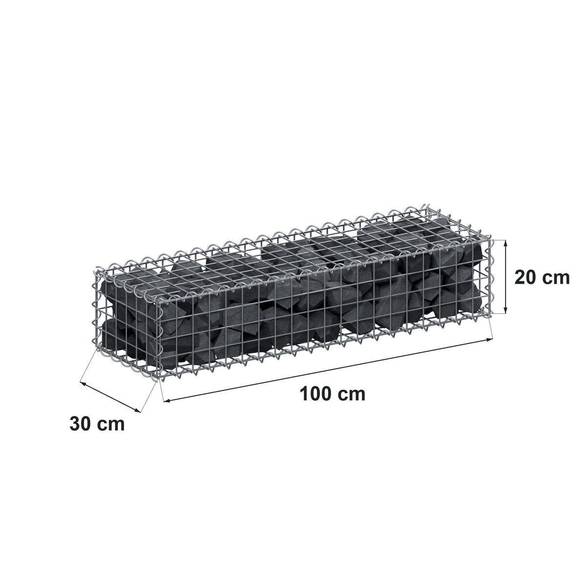 Gabion 100 cm x 20 cm x 30 cm (L x H x P), mailles 5 cm x 5 cm, spirale