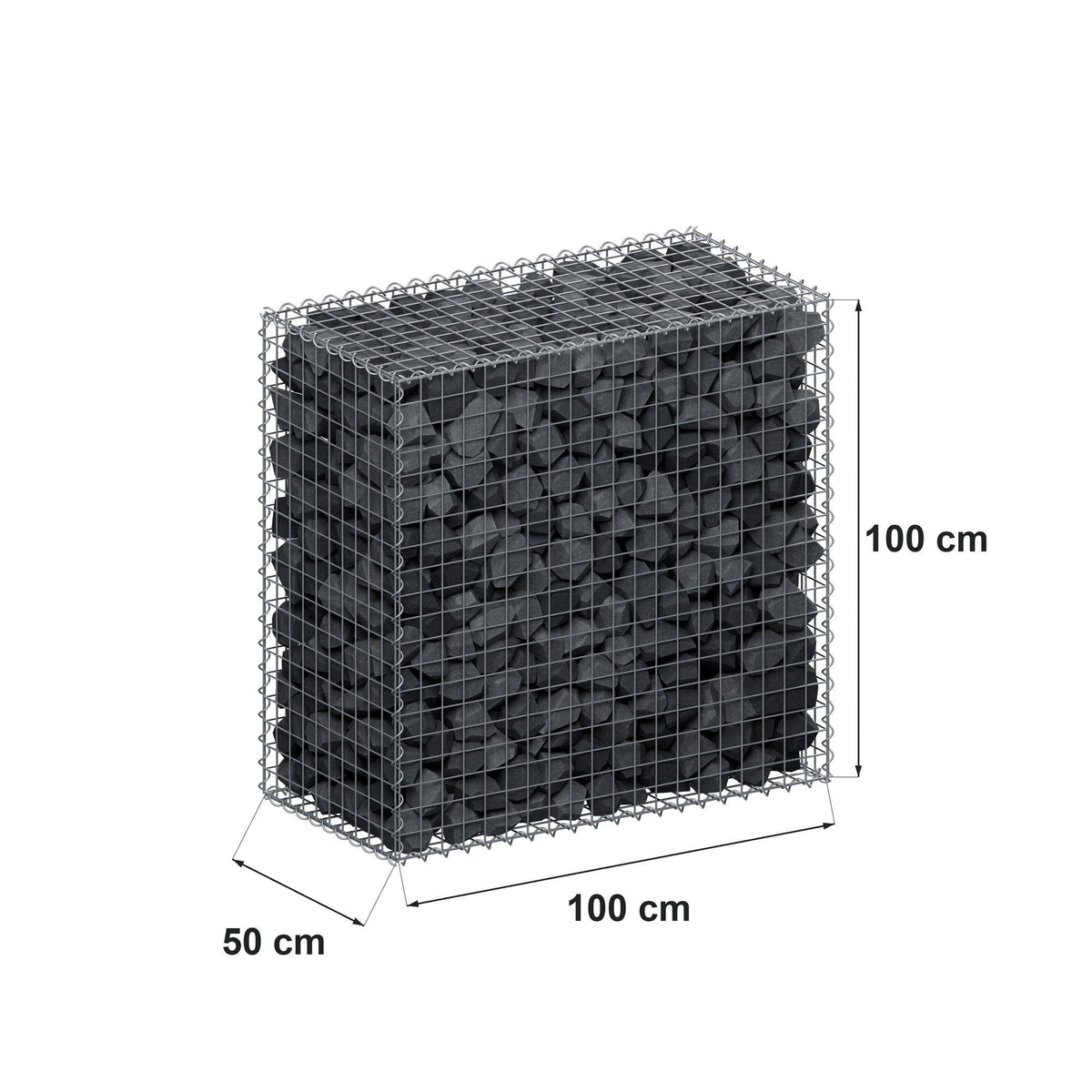 Gabion 100 cm x 100 cm x 50 cm (L x H x D), mesh size 5 cm x 5 cm, spiral
