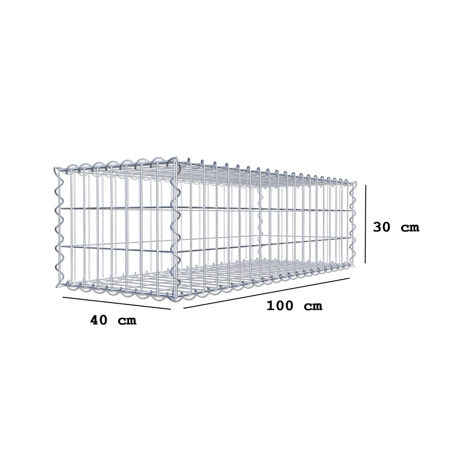 Gabbione 100 cm x 30 cm x 40 cm (L x H x P), maglia 5 cm x 10 cm, spirale