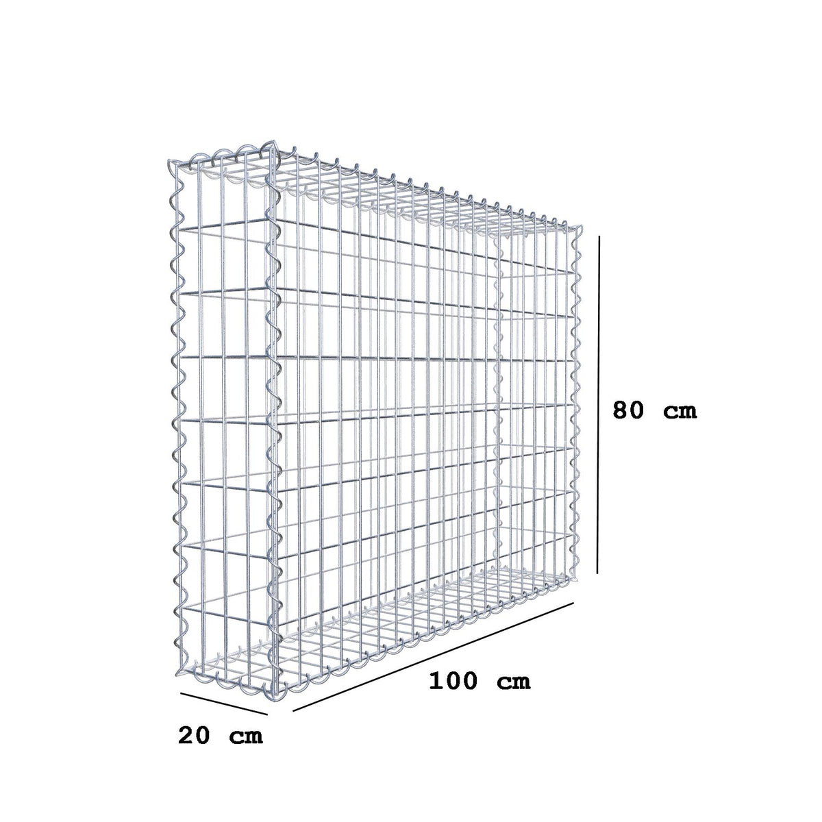 Gabione 100 cm x 80 cm x 20 cm (L x H x T), Maschenweite 5 cm x 10 cm, Spirale