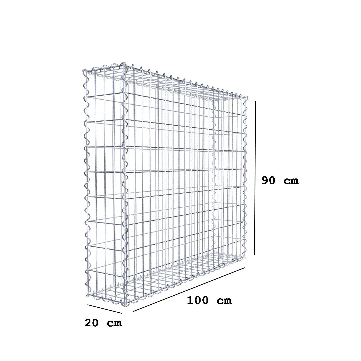 Gabione 100 cm x 90 cm x 20 cm (L x H x T), Maschenweite 5 cm x 10 cm, Spirale