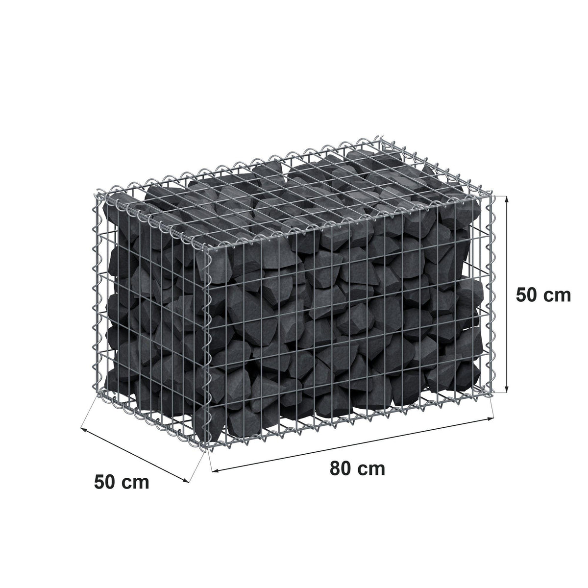 Gabione 80 cm x 50 cm x 50 cm (L x H x T), Maschenweite 5 cm x 10 cm, Spirale