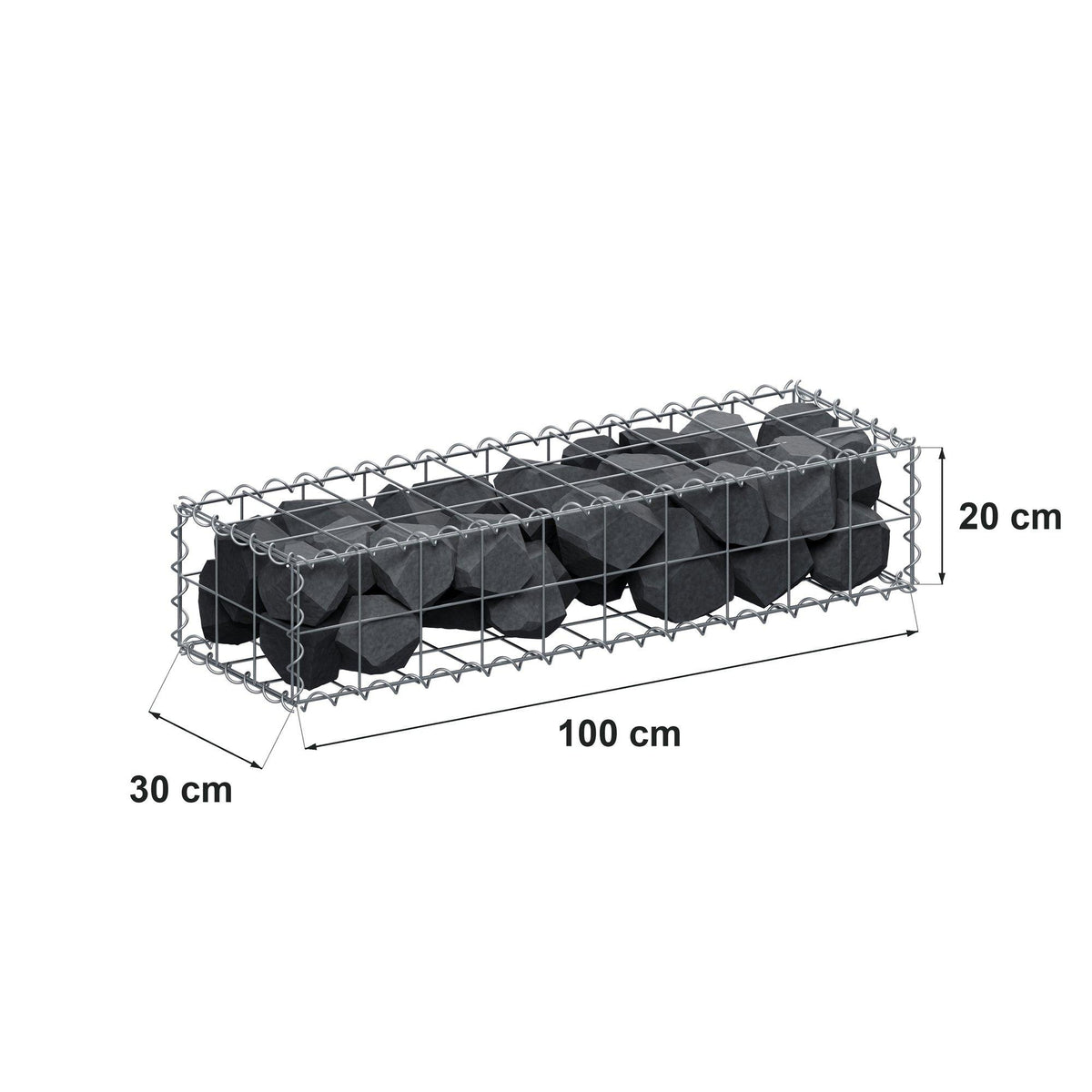 Gabion 100 cm x 20 cm x 30 cm (L x H x D), maskstorlek 10 cm x 10 cm, spiral