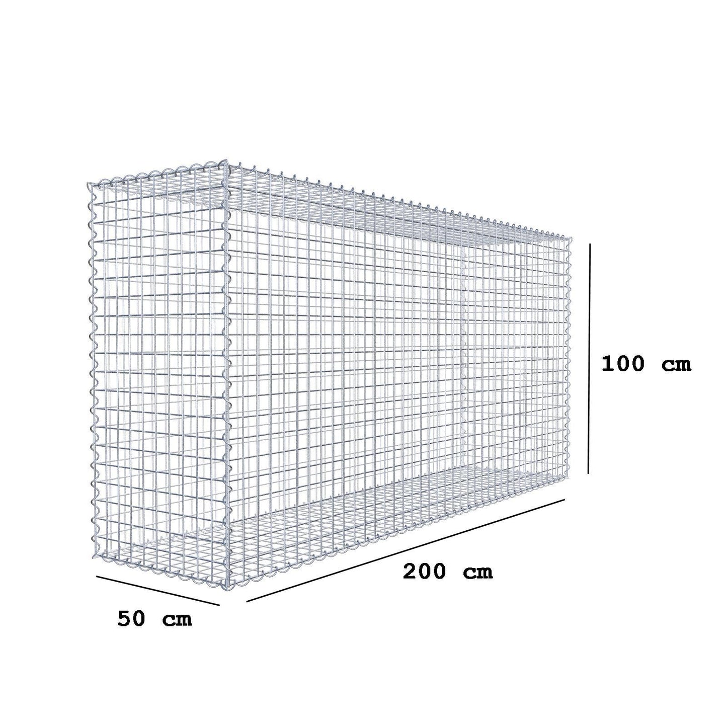 Gavión 200 cm x 100 cm x 50 cm (largo x alto x fondo), malla 5 cm x 5 cm, en espiral