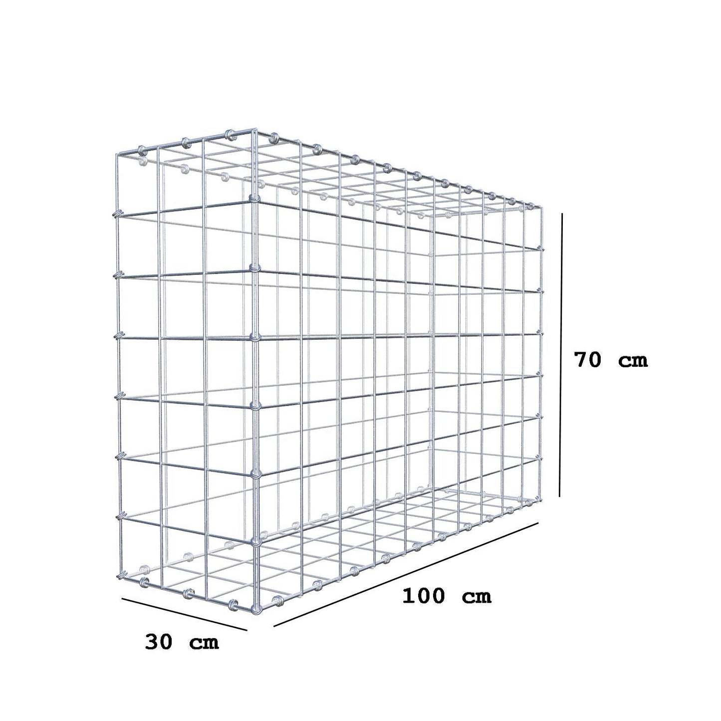 Gabion 100 cm x 70 cm x 30 cm (L x H x D), maskstorlek 10 x 10 cm, spiralring