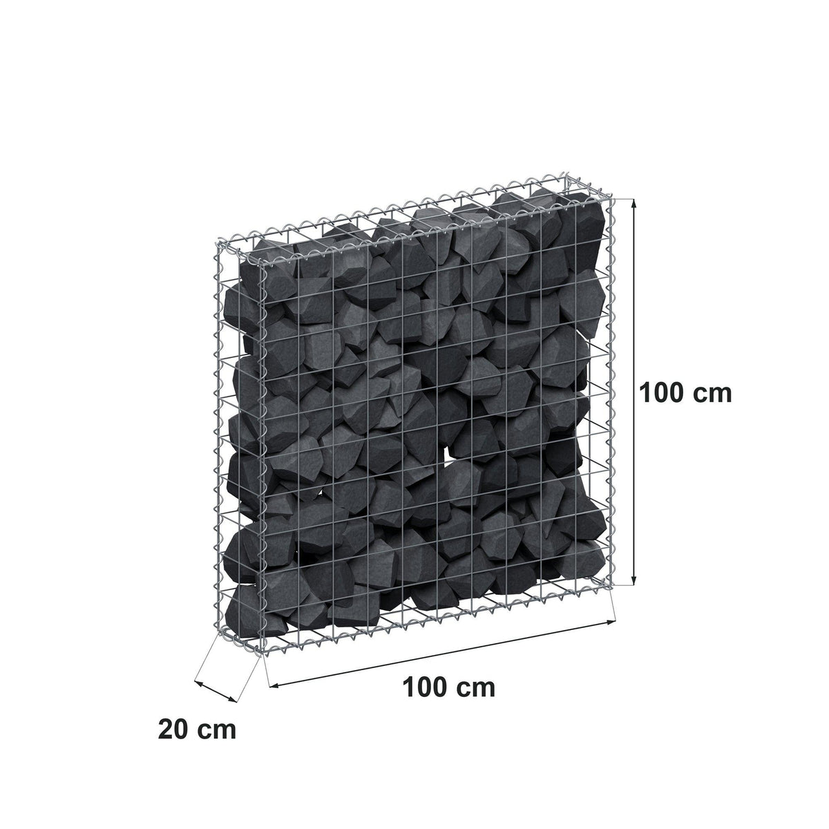 Gabion 100 cm x 100 cm x 20 cm (L x H x D), maskstorlek 10 cm x 10 cm, spiral