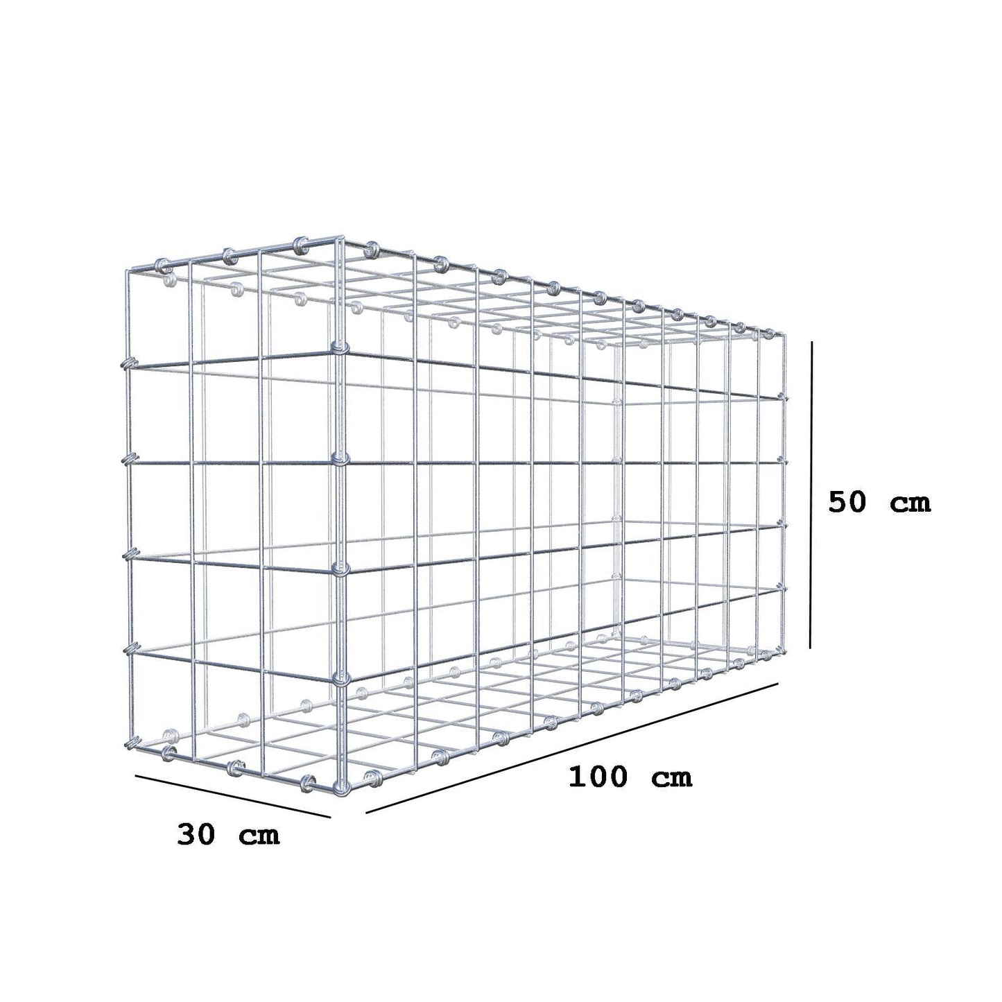Gabione 100 cm x 50 cm x 30 cm (L x H x T), Maschenweite 10 x 10 cm, Spiralring
