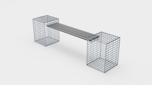 Banco de gabiões com 2 gabiões em espiral, 205 cm de comprimento x 60 cm de altura x 40 cm de profundidade, galvanizado, MW 5 x 5 cm, com tampo reciclado em antracite