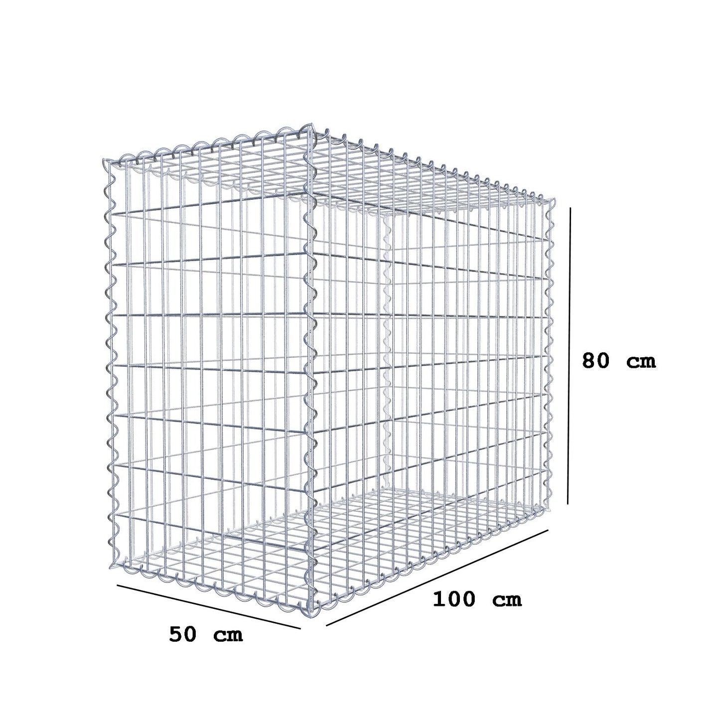 Gabion 100 cm x 80 cm x 50 cm (L x H x D), maskstorlek 5 cm x 10 cm, spiral