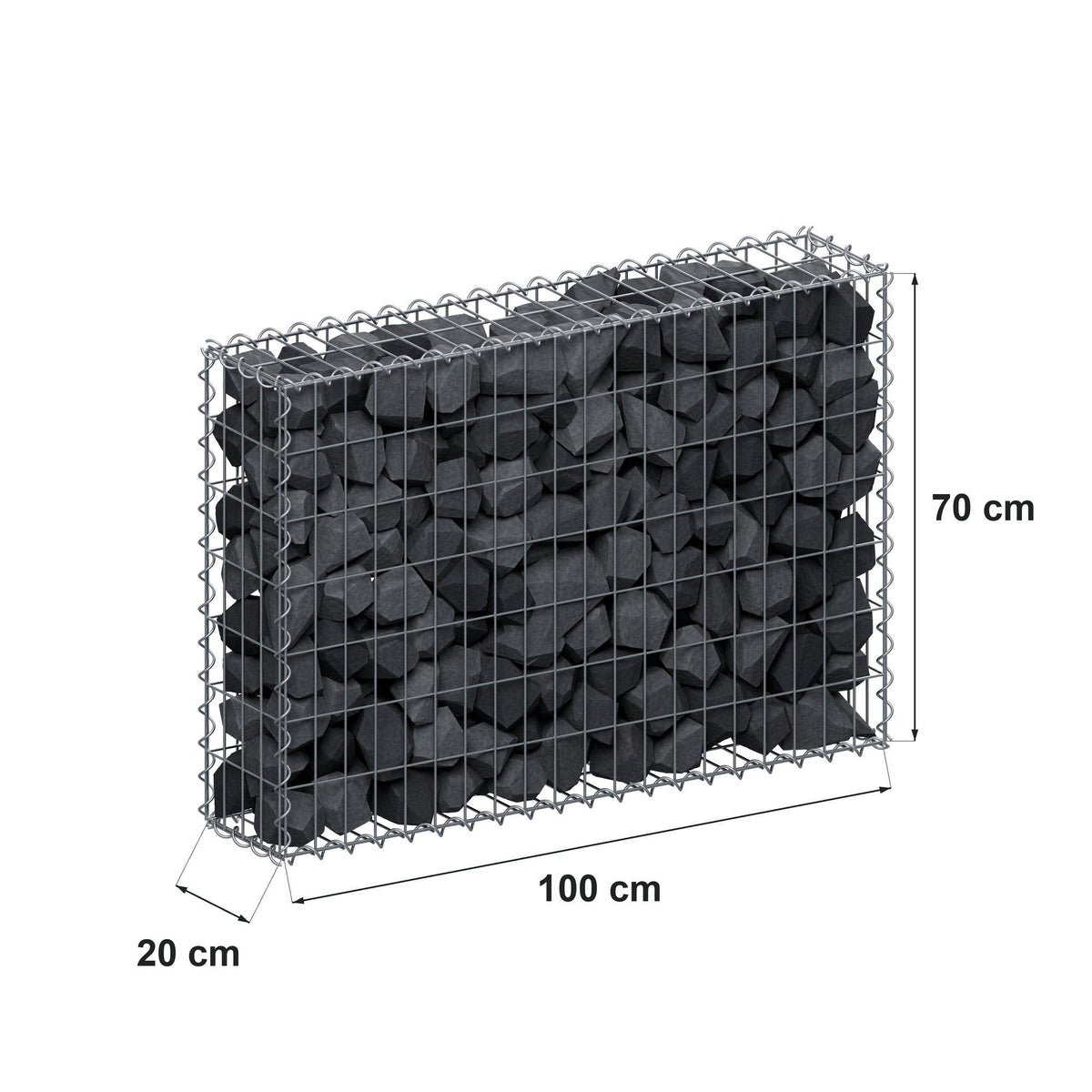 Gabion 100 cm x 70 cm x 20 cm (L x H x D), maskestørrelse 5 cm x 10 cm, spiral