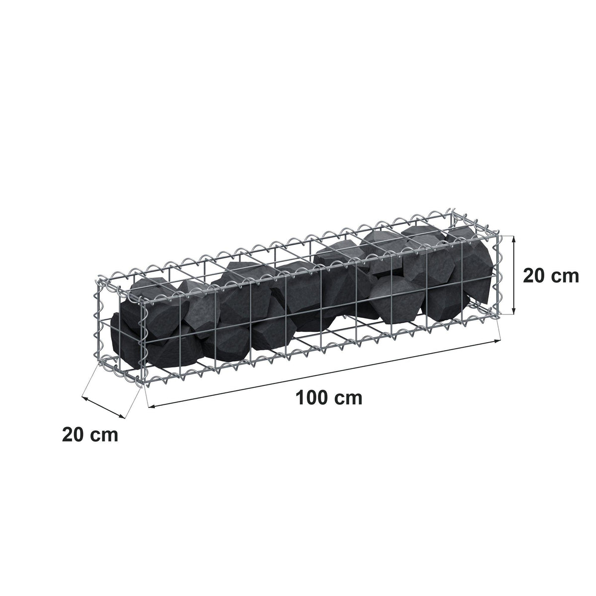 Gabion 100 cm x 20 cm x 20 cm (L x H x D), mesh size 10 cm x 10 cm, spiral