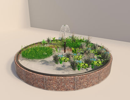 Tanque elevado de gabiões, redondo, diâmetro exterior 472 cm, altura 50 cm, dimensão da malha 5 x 5 cm, espessura da parede 15 cm