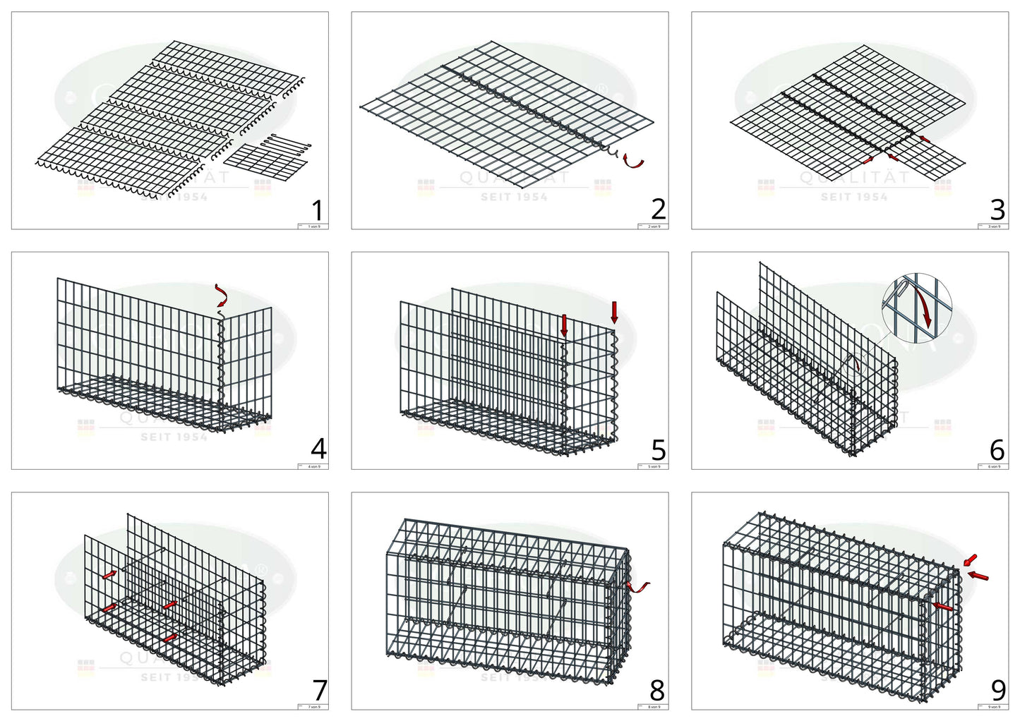 Opvokset gabion type 2 100 cm x 60 cm x 20 cm (L x H x D), maskestørrelse 5 cm x 10 cm, spiral